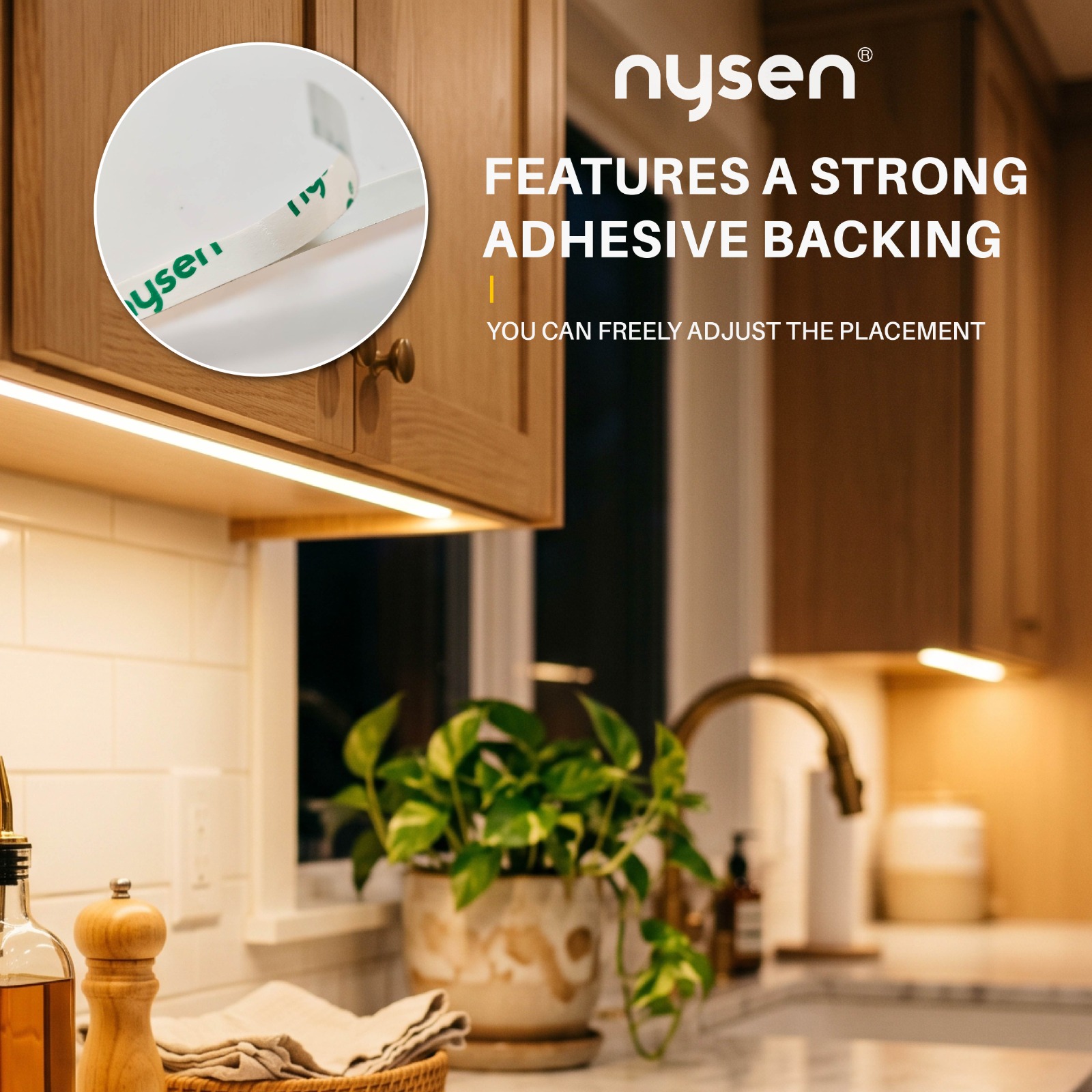 LED strip light adhesive backing installation example